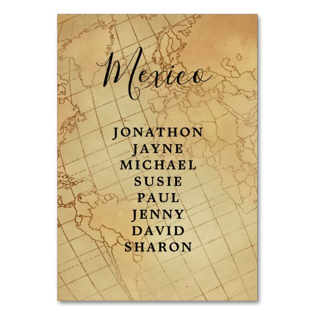 vintage world map seating wedding table card (Front)