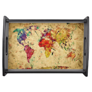 Vintage world map serving tray