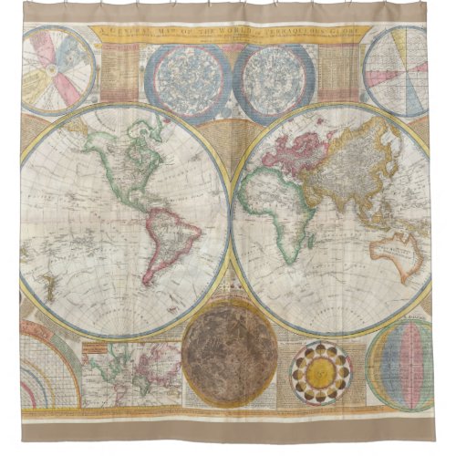 Vintage World Map Shower Curtain