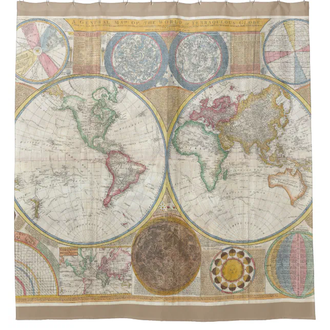 Vintage World Map Shower Curtain | Zazzle