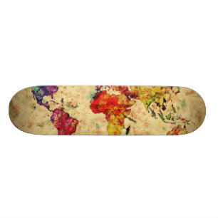 Vintage world map skateboard deck