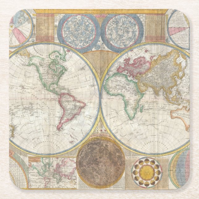 Vintage WORLD MAP Square Paper Coaster (Front)