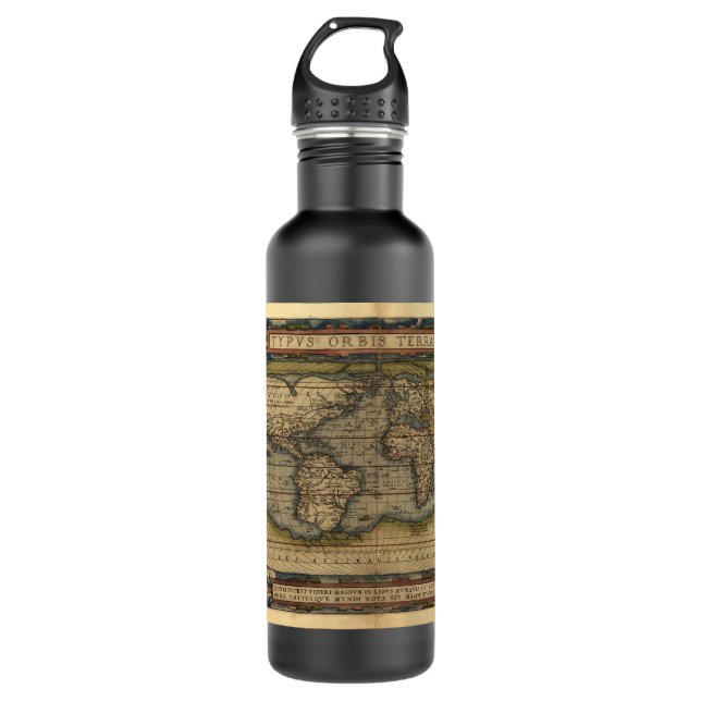Vintage World Map Stainless Steel Water Bottle (Front)