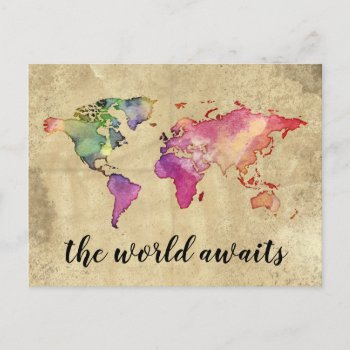 Vintage World Map | The World Awaits Postcard by thepixelprojekt at Zazzle