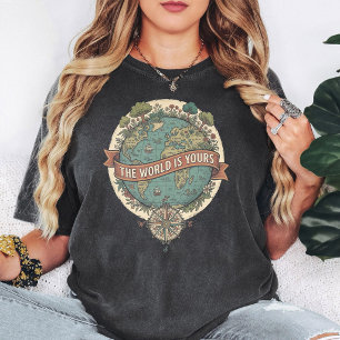 Vintage World Map "The World Is Yours" Compass T-Shirt
