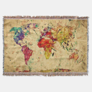 Vintage world map throw blanket
