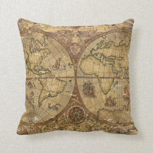 Vintage World Map Throw Pillow