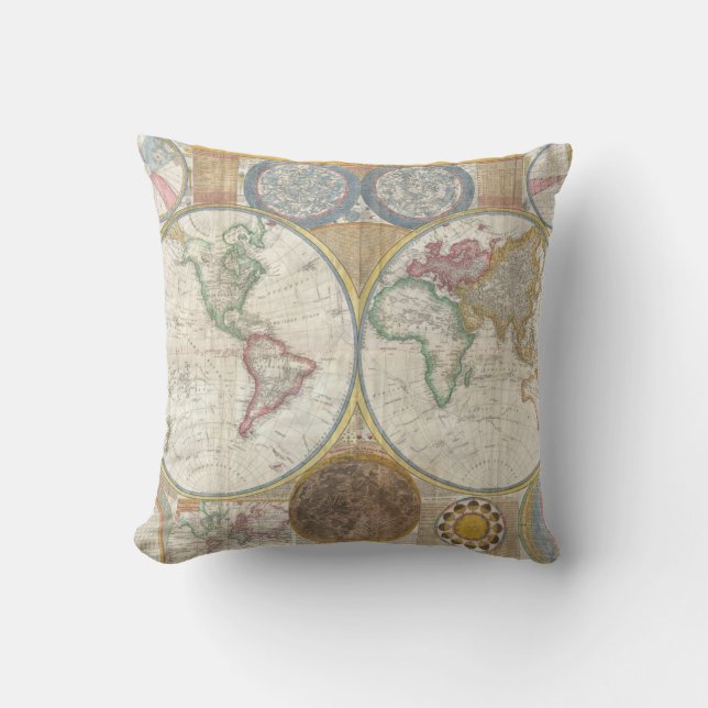 Vintage WORLD MAP Throw Pillow (Front)