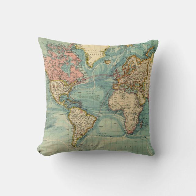 Vintage World Map Throw Pillow (Front)