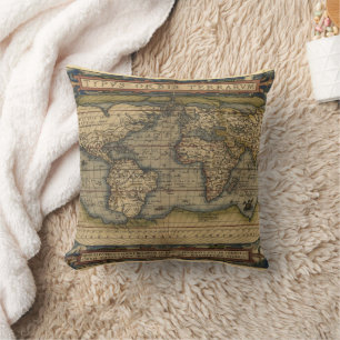 Vintage World Map Throw Pillow
