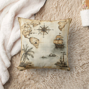 Vintage World Map Throw Pillow