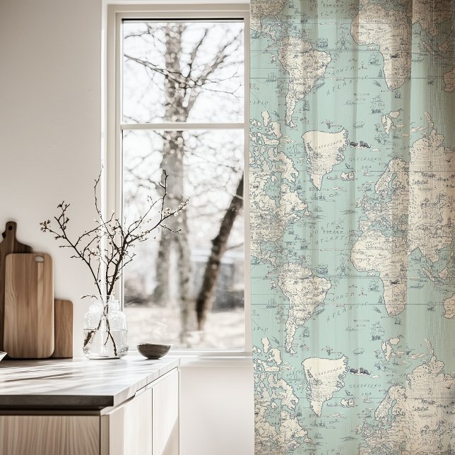 Vintage World Map Toile Sheer Curtains (Creator Uploaded)