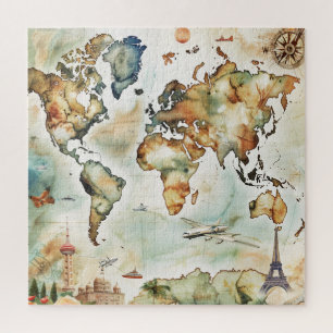 Vintage World Map Travel Adventure Design Jigsaw Puzzle