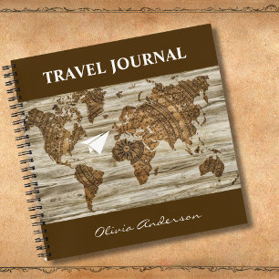 Vintage World Map, Travel Journal, Custom Notebook