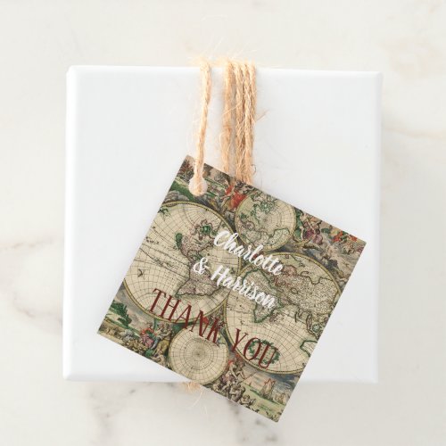 Vintage World Map Travel Theme Wedding Favor Tags