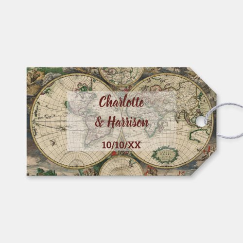 Vintage World Map Travel Theme Wedding Gift Tags