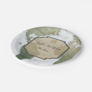 Vintage world map travel themed wedding paper plates