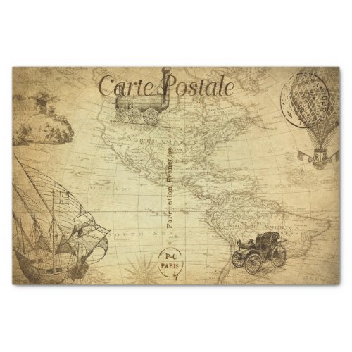 Vintage World Map Travel with Transport French Tissue Paper