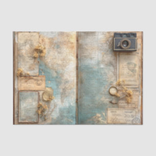 Vintage World Map Traveler Journal Antique Camera Tissue Paper