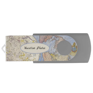 Vintage World Map Vacation Photos Travel Theme Flash Drive