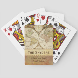 Vintage World Map "Where you lead..." Poker Cards