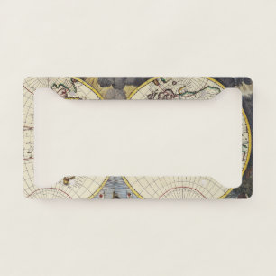 Vintage World Map with Mythological Four Elements License Plate Frame