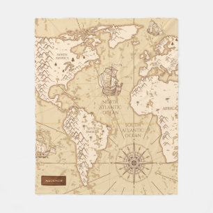 Vintage World Map with Name Fleece Blanket