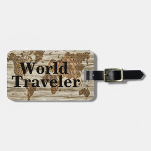 Vintage World Map World Traveler & Name Luggage Tag