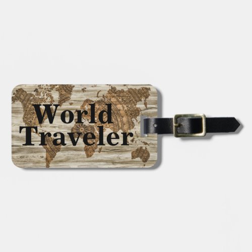 Vintage World Map World Traveler  Name Luggage Tag