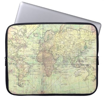 Vintage World Map Yellow Antique Laptop Sleeve by SterlingMoon at Zazzle