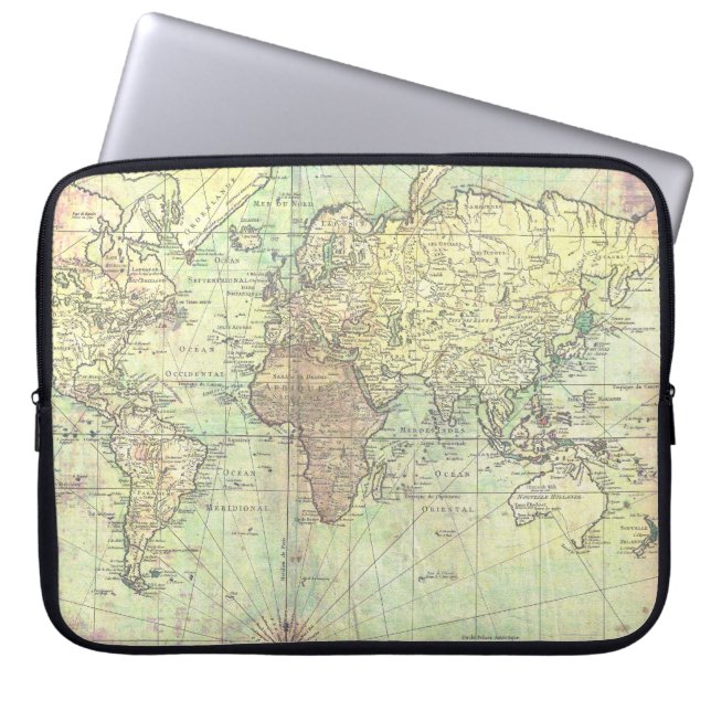 Vintage World Map Yellow Antique Laptop Sleeve (Front)