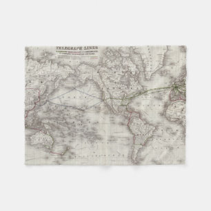 Vintage World Telegraph Lines Map (1855) Fleece Blanket