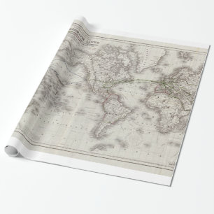 Vintage World Telegraph Lines Map (1855) Wrapping Paper