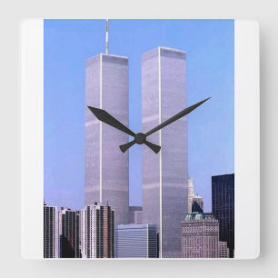 Vintage World Trade Center Twin Towers NYC Poster Square Wall Clock