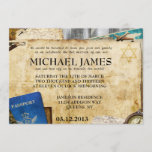 Vintage World Travel Bar/Bat Mitzvah Invitations<br><div class="desc">Vintage World Travel Bar/Bat Mitzvah Invitations. A great parchment paper design with multiple travel documents, passport, journals, maps and so much more! you can even find little gears and brass elements and airplanes in this invitation, just keep looking around and you are sure to find subtle details everywhere! The star...</div>