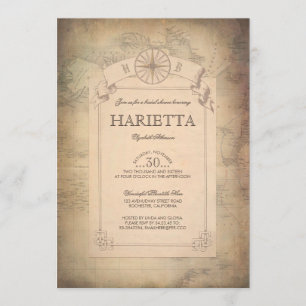 Vintage World Travel Map Bridal Shower Invitation