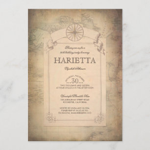 Vintage World Travel Map Explorer Birthday Party Invitation