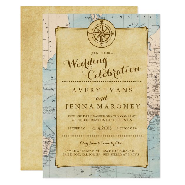 Vintage World Travel Map Wedding Invitation