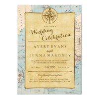 Vintage World Travel Map Wedding Invitation