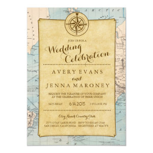 Vintage World Travel Map Wedding Invitation