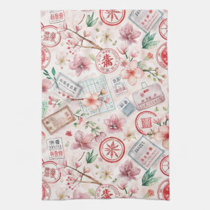 Vintage World Travel Stamp Pattern (1) Kitchen Towel