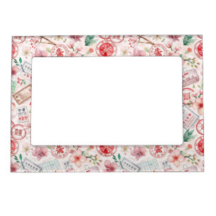 Vintage World Travel Stamp Pattern (1) Magnetic Frame