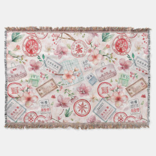 Vintage World Travel Stamp Pattern (1) Throw Blanket