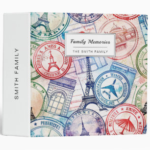 Vintage World Travel Stamp Pattern (2) 3 Ring Binder
