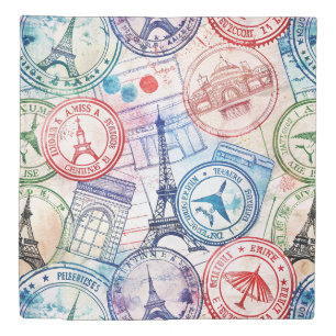 Vintage World Travel Stamp Pattern (2) Duvet Cover