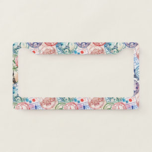 Vintage World Travel Stamp Pattern (2) License Plate Frame