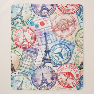 Vintage World Travel Stamp Pattern (2) Sherpa Blanket