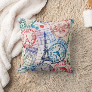 Vintage World Travel Stamp Pattern (2) Throw Pillow