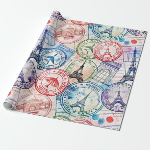 Vintage World Travel Stamp Pattern (2) Wrapping Paper