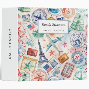 Vintage World Travel Stamp Pattern (3) 3 Ring Binder